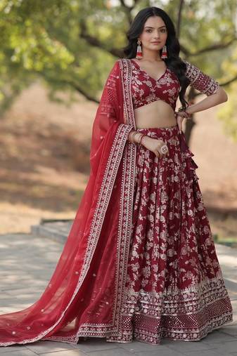 Maroon Viscose Semi Stitched Lehenga Choli with Embroidery & Sequence Work