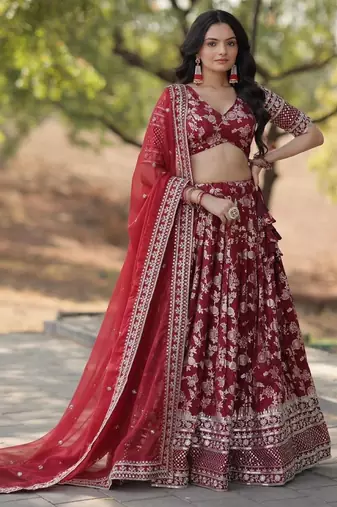 Maroon Viscose Semi Stitched Lehenga Choli with Embroidery & Sequence Work