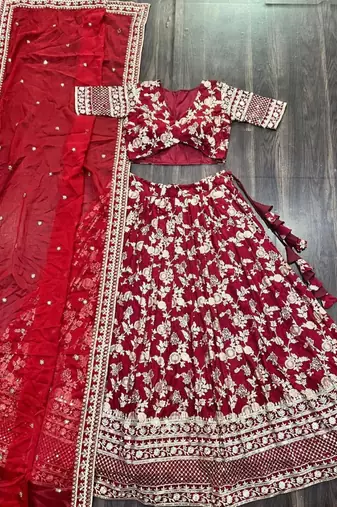 Maroon Viscose Semi Stitched Lehenga Choli with Embroidery & Sequence Work