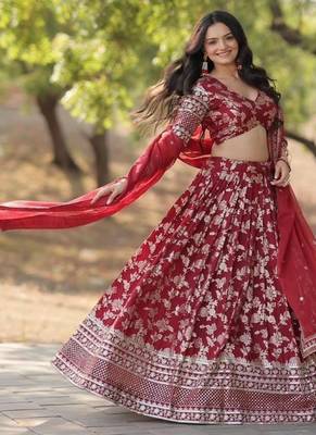 Maroon Viscose Lehenga Choli with Embroidery & Sequin Work 3