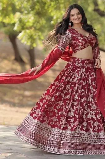 Maroon Viscose Semi Stitched Lehenga Choli with Embroidery & Sequence Work