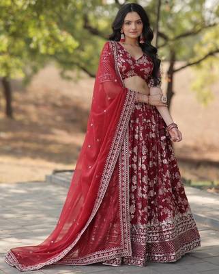 Maroon Viscose Lehenga Choli with Embroidery & Sequin Work 4