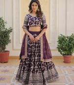 Purple Viscose Semi Stitched Lehenga Choli with Embroidery & Sequence Work