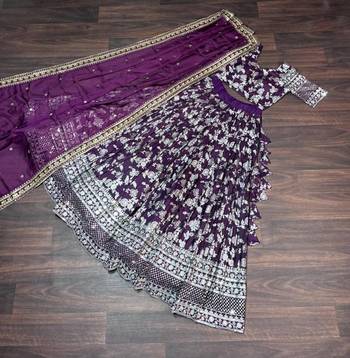 Purple Viscose Lehenga Choli with Embroidery & Sequin Work 2