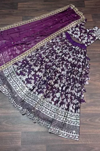 Purple Viscose Semi Stitched Lehenga Choli with Embroidery & Sequence Work