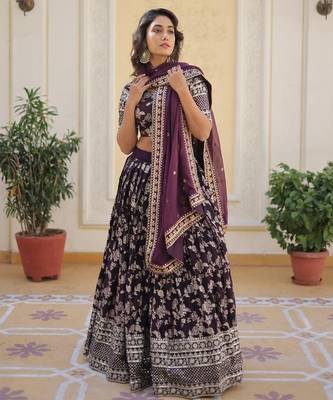 Purple Viscose Lehenga Choli with Embroidery & Sequin Work 3