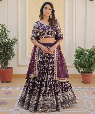Purple Viscose Lehenga Choli with Embroidery & Sequin Work 4