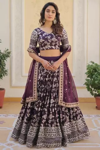 Purple Viscose Semi Stitched Lehenga Choli with Embroidery & Sequence Work