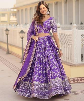 Violet Viscose Lehenga Choli with Embroidery & Sequin Work 1