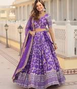 Violet Viscose Semi Stitched Lehenga Choli with Embroidery & Sequence Work