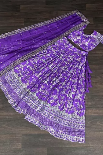 Violet Viscose Semi Stitched Lehenga Choli with Embroidery & Sequence Work
