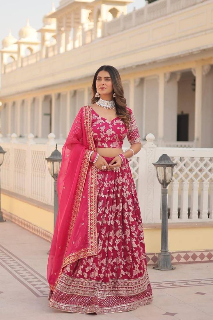 Rani Viscose Semi Stitched Lehenga Choli with Embroidery & Sequence Work
