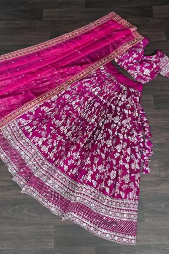 Rani Viscose Semi Stitched Lehenga Choli with Embroidery & Sequence Work