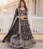 Black Viscose Semi Stitched Lehenga Choli with Embroidery & Sequence Work