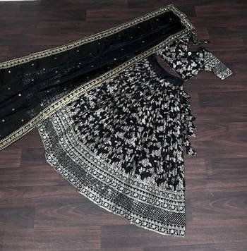 Black Viscose Lehenga Choli with Embroidery & Sequin Work 2