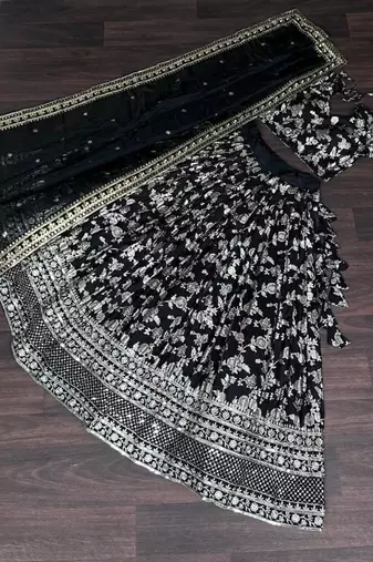 Black Viscose Semi Stitched Lehenga Choli with Embroidery & Sequence Work