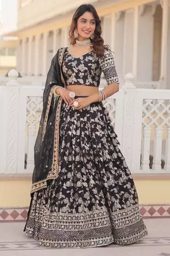 Black Viscose Semi Stitched Lehenga Choli with Embroidery & Sequence Work