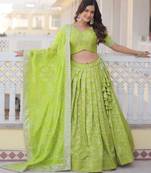 Green Viscose Semi Stitched Lehenga Choli with Embroidery & Sequence Work