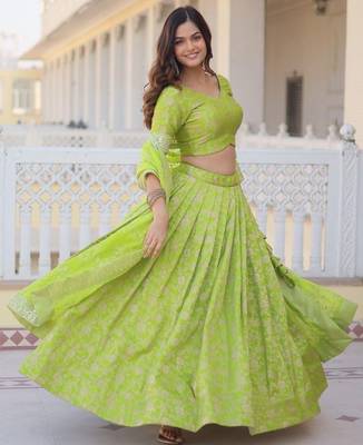 Green Viscose Semi Stitched Lehenga Choli with Embroidery & Sequence Work 2