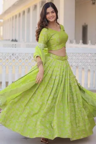 Green Viscose Semi Stitched Lehenga Choli with Embroidery & Sequence Work