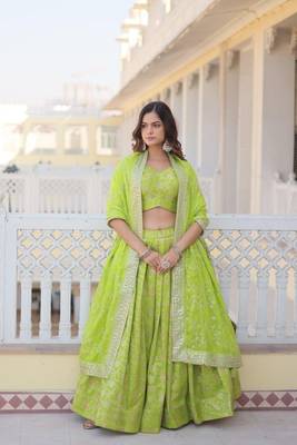 Green Viscose Semi Stitched Lehenga Choli with Embroidery & Sequence Work 3
