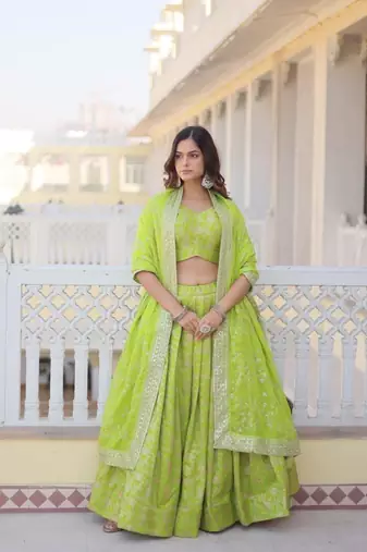 Green Viscose Semi Stitched Lehenga Choli with Embroidery & Sequence Work