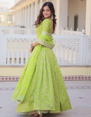 Green Viscose Semi Stitched Lehenga Choli with Embroidery & Sequence Work 4