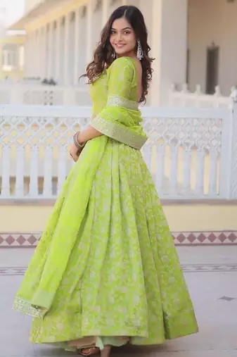 Green Viscose Semi Stitched Lehenga Choli with Embroidery & Sequence Work