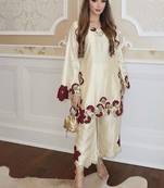 Cream roman glass embroidered suit set with digital print dupatta