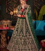 Green Velvet Semi Stitched Lehenga Choli with Embroidery & Zari Work