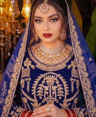 Blue Velvet Lehenga Choli with Embroidery & Zari Work 3