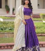 Violet Silk Semi Stitched Lehenga Choli with Embroidery & Zari Work