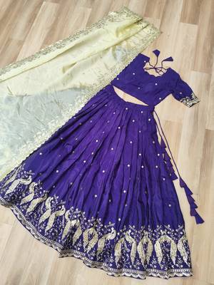 Violet Silk Semi Stitched Lehenga Choli with Embroidery & Zari Work 4