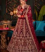 Maroon Velvet Semi Stitched Lehenga Choli with Embroidery & Zari Work