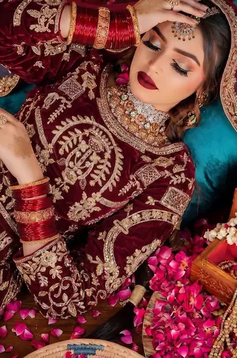 Maroon Velvet Semi Stitched Lehenga Choli with Embroidery & Zari Work