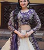 Violet Silk Semi Stitched Lehenga Choli with Embroidery & Zari Work