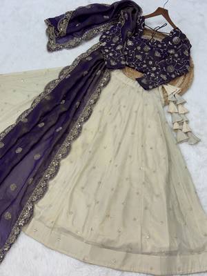 Violet Silk Semi Stitched Lehenga Choli with Embroidery & Zari Work 3