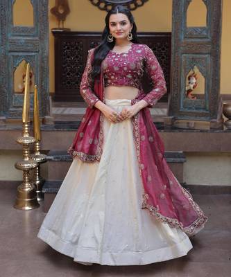 Maroon Silk Semi Stitched Lehenga Choli with Embroidery & Zari Work 1