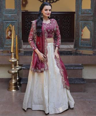 Maroon Silk Semi Stitched Lehenga Choli with Embroidery & Zari Work 2