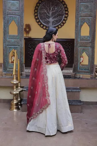 Maroon Silk Semi Stitched Lehenga Choli with Embroidery & Zari Work