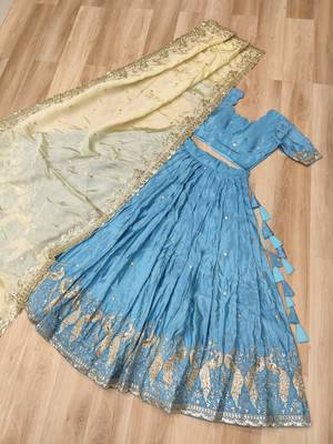 Blue Silk Semi Stitched Lehenga Choli with Embroidery & Zari Work 3