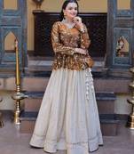 Mustard Silk Free Size Stitched Lehenga Choli with Embroidery & Mirror Work