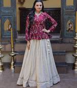 Purple Silk Free Size Stitched Lehenga Choli with Embroidery & Mirror Work