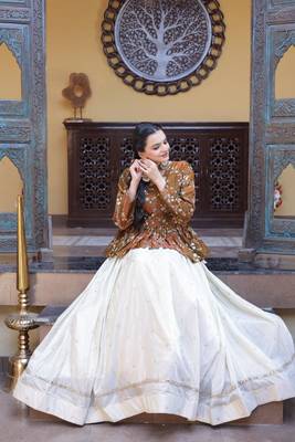 Mustard Silk Free Size Stitched Lehenga Choli with Embroidery & Mirror Work 2