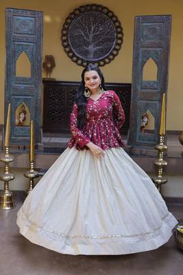 Purple Silk Free Size Stitched Lehenga Choli with Embroidery & Mirror Work 3