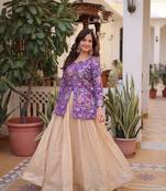 Off White Silk Free Size Stitched Lehenga Choli with Embroidery & Jequard Work
