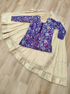 Off White Silk Free Size Stitched Lehenga Choli with Embroidery & Jequard Work 3