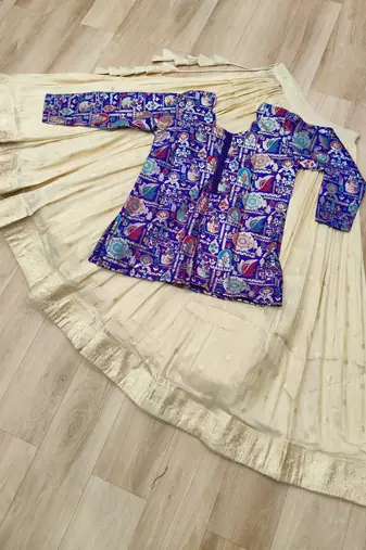 Off White Silk Free Size Stitched Lehenga Choli with Embroidery & Jequard Work