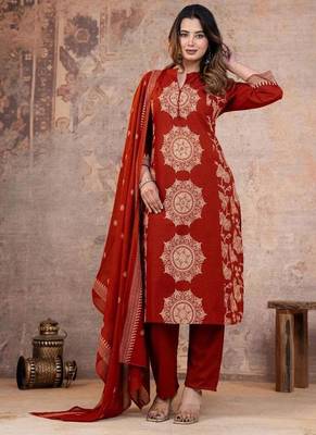 Cotton cambric printed straight kurti-pant-dupatta set 4