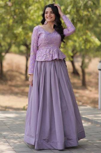 Lavender Simmer Free Size Stitched Lehenga Choli with Embroidery & Jequard Work